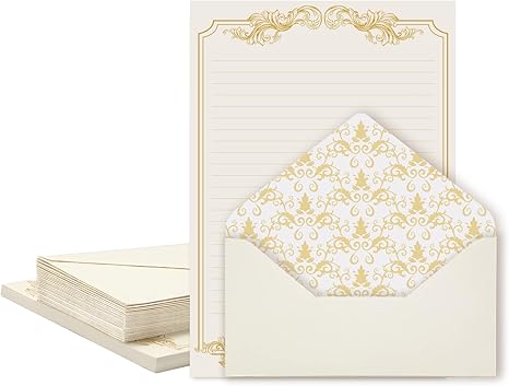 90 Pieces Stationery Set with Envelopes (60 Vintage-Style Paper Sheets + 30 Envelopes), Gold Border Letter Writing Paper and Envelopes for Love Letter, Party Invitations