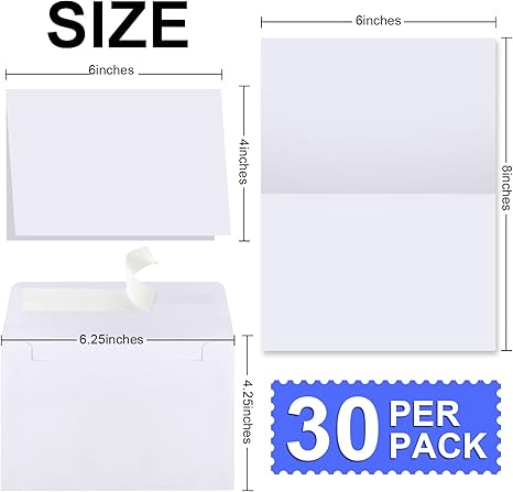 Blank Cards and Envelopes 4x6, 30 Pack White Invitation Cardstock with 30 Pack Envelopes, Self-Seal Thank you Blank Greeting Cards and Envelopes, for All Occasions DIY, Print custom