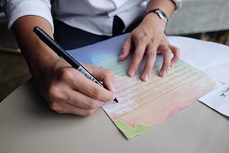 Mini Stationery Set, 100 Piece Set (50 Lined Watercolor Sheets + 50 Matching Envelopes), 5.5 x 8.25 inch, 12 Unique Designs, Double Sided Printing, One Side Lined Paper,