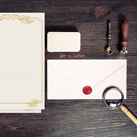 90 Pieces Stationery Set with Envelopes (60 Vintage-Style Paper Sheets + 30 Envelopes), Gold Border Letter Writing Paper and Envelopes for Love Letter, Party Invitations