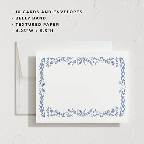 Framed In Floral Stationery Cards, 10 Count, Blank Cards and Envelopes For Thank You Notes, Invitations & Handwritten Messages, Note Cards & Stationery Set, Gifts for Women, Blue Color Theme