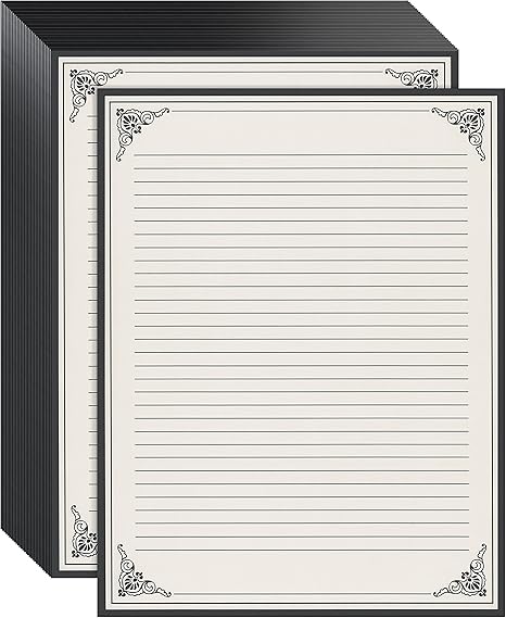 48 Sheets Vintage Lined Stationery Writing Paper - 8.5 x 11 in Cream - Antique Border & Rustic Lined Design - Compatible with Inkjet & Laser Printers - Letter Paper for Invitations & Notes